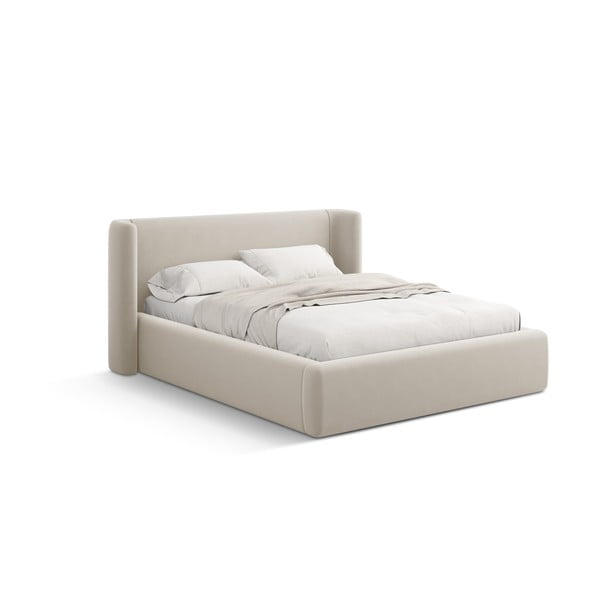 Letto matrimoniale imbottito beige con contenitore con rete inclusa 160x200 cm Jason – Windsor & Co Sofas