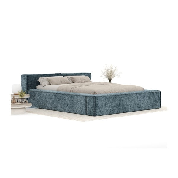 Letto matrimoniale imbottito blu polveroso con contenitore e rete inclusi 180x200 cm Voliera – Maison de Rêve-image-2