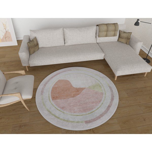 Tappeto rotondo lavabile in arancione e crema ø 120 cm Yuvarlak - Vitaus-image-1
