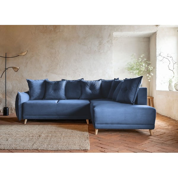 Divano letto angolare in velluto a coste blu scuro (angolo destro) Lazy Lukka - Miuform-image-4