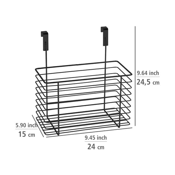 Cestino in metallo nero da appendere all'anta della cucina Slim, altezza 25 cm - Wenko-image-4
