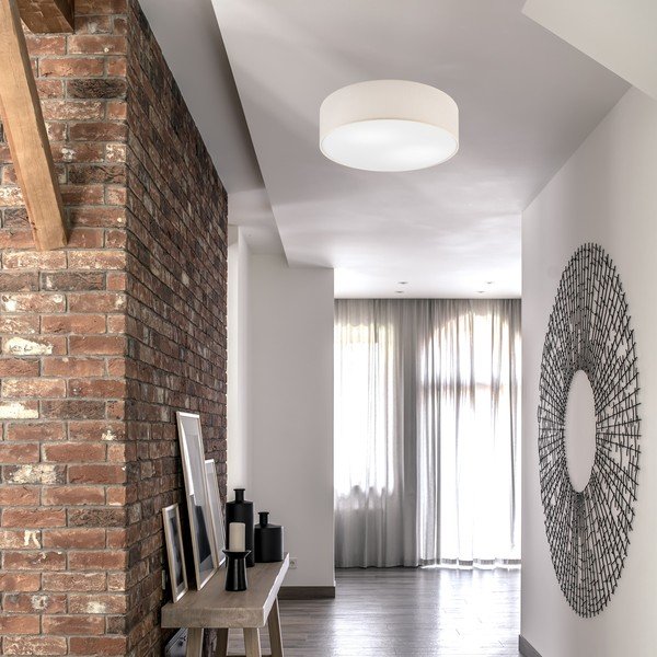 Lampada da soffitto crema con paralume tessile ø 45 cm Vivian - LAMKUR-image-2