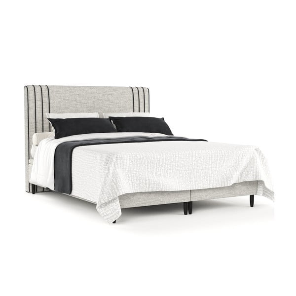 Letto matrimoniale imbottito grigio chiaro con contenitore 160x200 cm Musca - Maison de Rêve-image-2