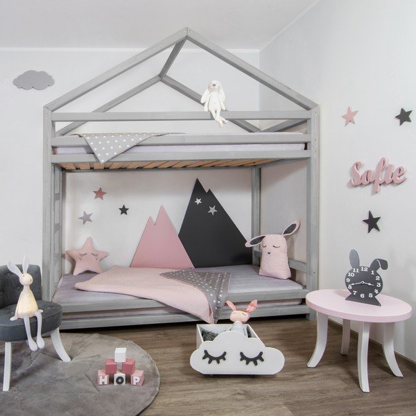Letto a castello in abete grigio Nuvoloso, 90 x 200 cm - Benlemi