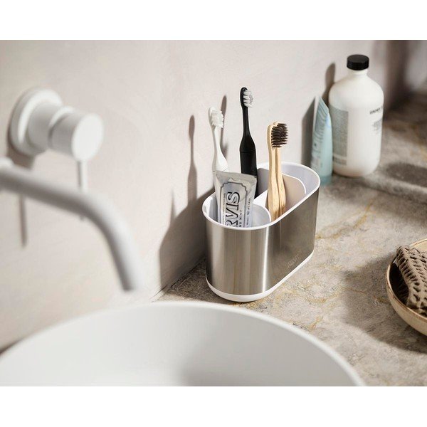 Portaspazzolino verticale argentato in acciaio inox Duo Steel – Joseph Joseph-image-2