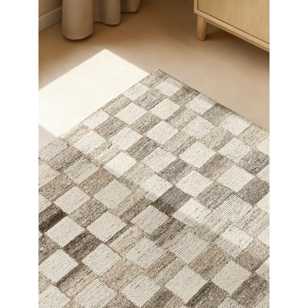 Tappeto color crema in lana tessuto a mano 200x300 cm Boho 1.0 Quadra – Vikosa-image-4