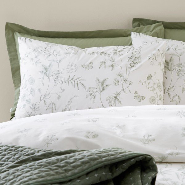 Set copripiumino e federa verde e color crema in cotone per letto singolo 135x200 cm Thea Floral – Bianca-image-2