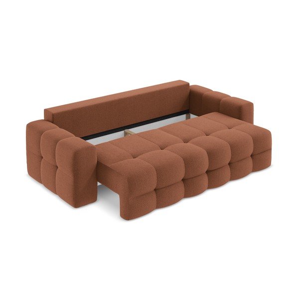 Divano color terracotta allungabile con rivestimento in bouclé 255 cm Milu – Makamii-image-4