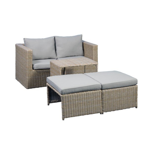 Set di mobili da giardino beige/marrone chiaro in rattan artificiale per 2 persone Modular – Unique Furniture-image-1