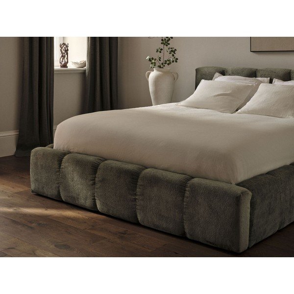 Letto matrimoniale imbottito blu scuro con contenitore con rete inclusa 180x200 cm Lupine – Micadoni -image-1
