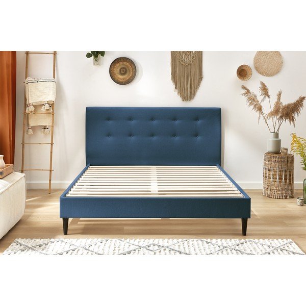 Letto matrimoniale imbottito blu con griglia 160x200 cm Rory - Bobochic Paris-image-1