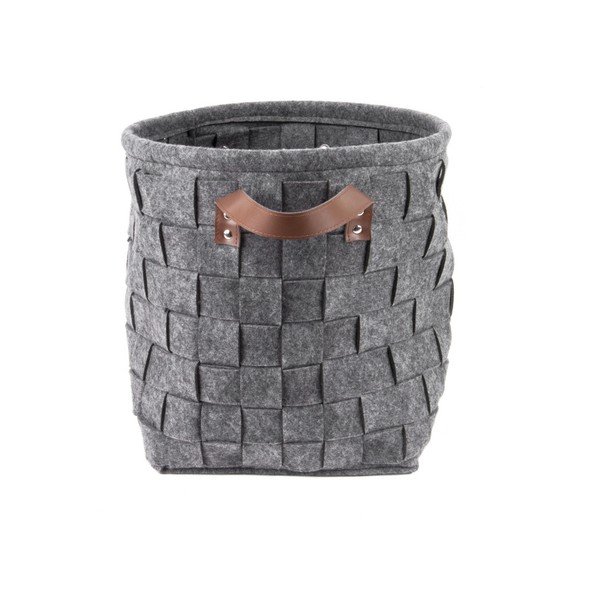 Tmavě šedý úložný koš s koženými úchyty PT LIVING Storage, ⌀ 34 cm-image-1