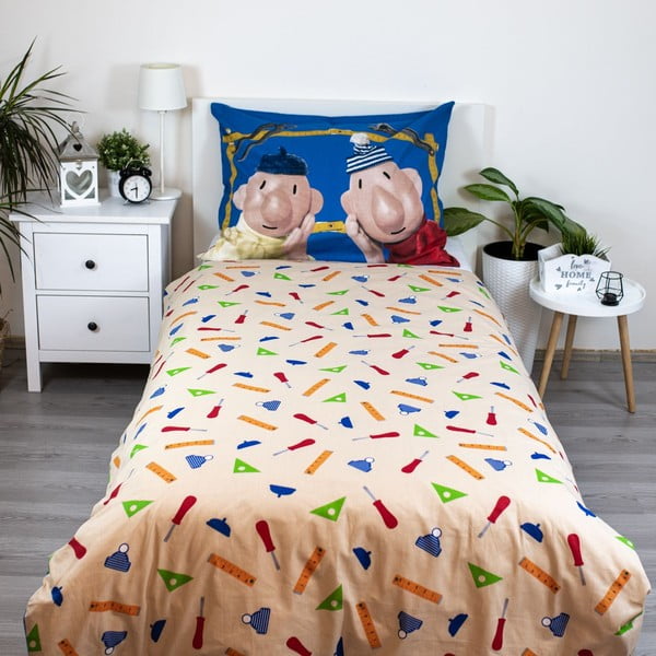 Set copripiumino e federa da bambini in cotone per letto singolo 140x200 cm Pat a Mat – Jerry Fabrics-image-2