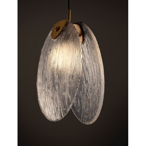 Lampadario LED color ottone in acciaio con paralume in vetro Shelina – Nova Luce-image-2