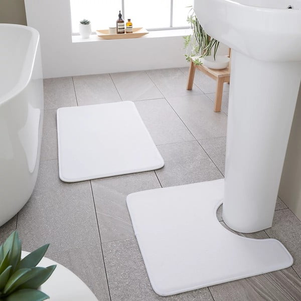 Set di tappetini per il bagno bianchi in memory foam 2 pz per WC 50x80 cm Anti-Bacterial – Catherine Lansfield-image-1