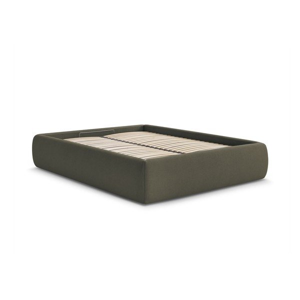 Letto matrimoniale imbottito verde scuro con contenitore/senza testiera con rete inclusa 160x200 cm Inera – Bobochic Paris