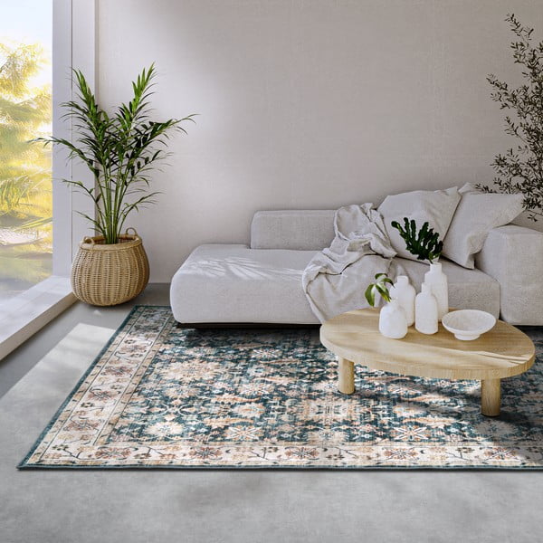 Tappeto blu 80x150 cm Saveh Blue Cream - Elle Decoration-image-1