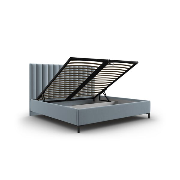 Letto matrimoniale imbottito blu chiaro con contenitore con griglia 160x200 cm Casey - Mazzini Beds-image-3