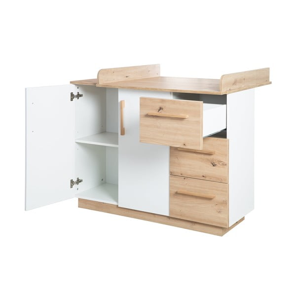 Cassettiera per bambini bianca/di colore naturale con effetto rovere con fasciatoio 118x103x79 cm Lion – Roba-image-4