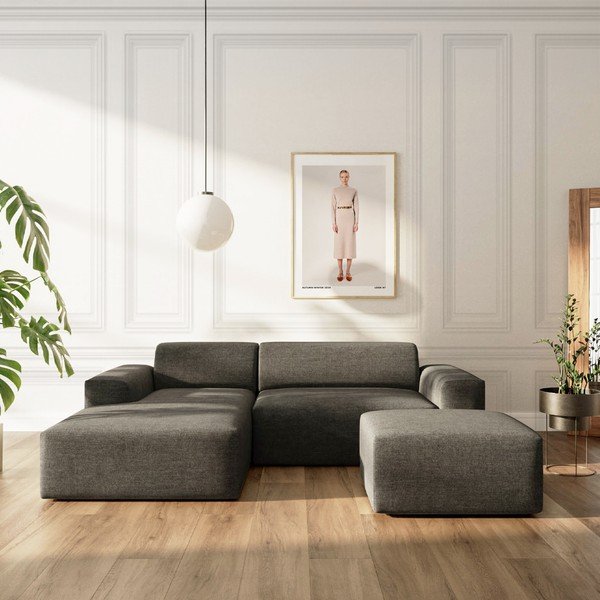 Divano angolare color antracite allungabile e con contenitore (con penisola a sinistra e chaise lounge) Villet – Rodier-image-1