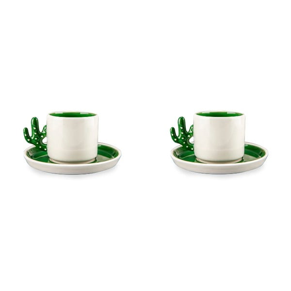 Tazze in ceramica bianco-verde in set da 2 pezzi 0,18 l - Hermia