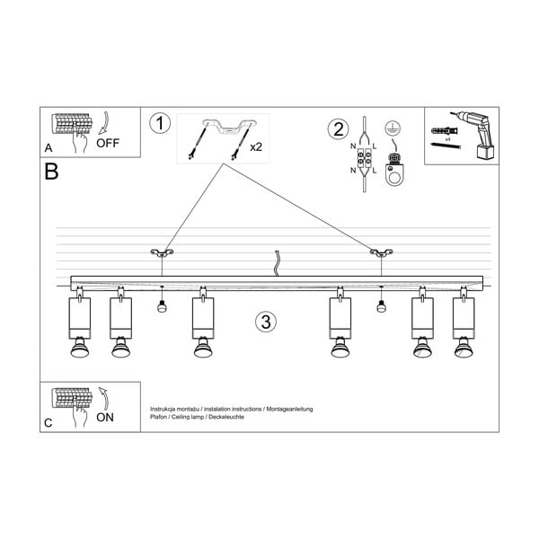 Apparecchio da soffitto nero 6L Toscana - Sollux-image-4