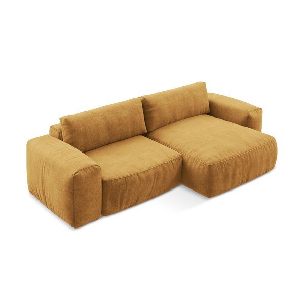 Divano angolare color senape allungabile (con penisola a destra/con chaise lounge) con rivestimento in ciniglia Kuki – Makamii-image-3