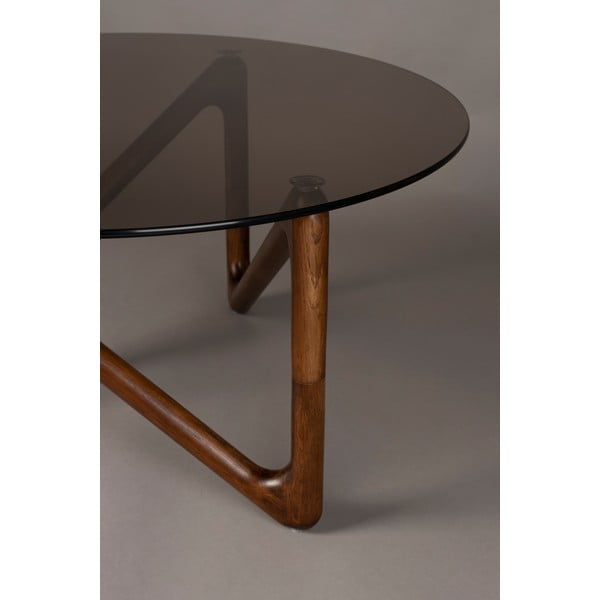 Tavolino da salotto rotondo marrone con piano in vetro ø 80 cm Naia – Dutchbone-image-2