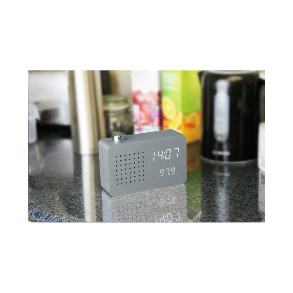 Sveglia grigia con display LED bianco e Radio Click Clock - Gingko-image-3