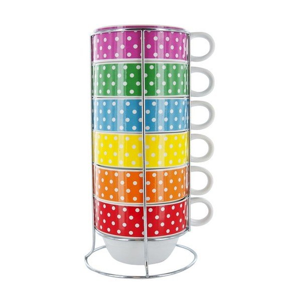 Sada 6 hrnků se stojánkem Café Latte Mini Dots