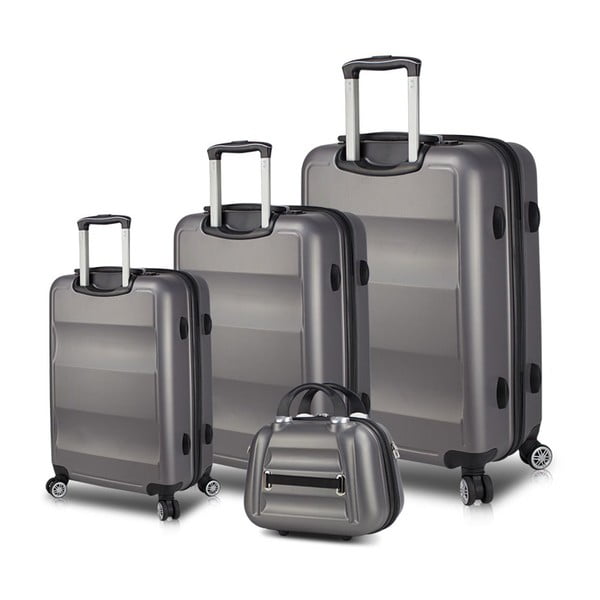 Set di 3 valigie da viaggio grigie su ruote con porte USB e custodia per il trasporto My Valice LASSO Travel Set - Myvalice
