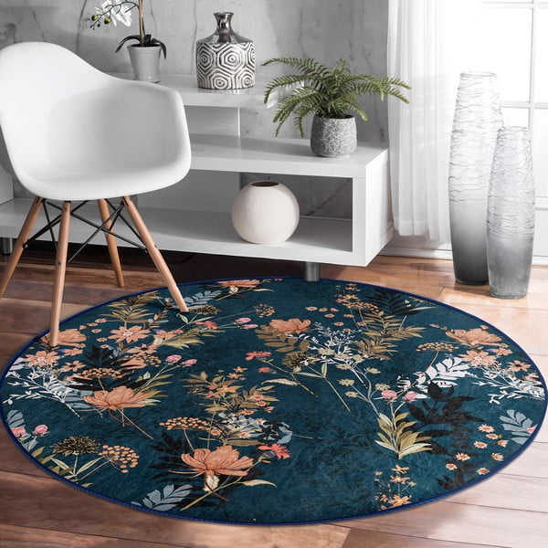 Tappeto rotondo lavabile blu scuro adatto per aspirapolvere robot ø 80 cm Comfort - Mila Home-image-3