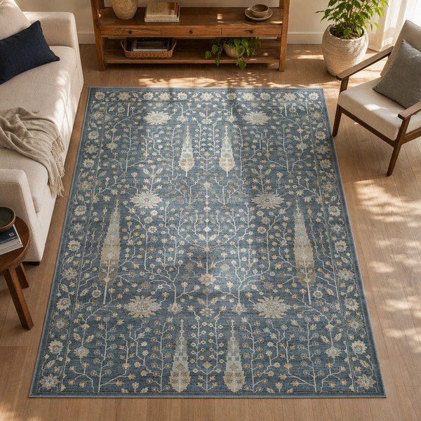 Tappeto in viscosa blu , 120 x 170 cm Vintage Flowers - Universal-image-4