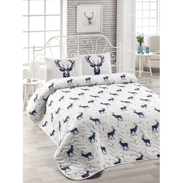 Copriletto trapuntato in misto cotone per letto matrimoniale EnLora Home Blu scuro, 250 x 200 cm Geyik - Mijolnir