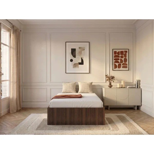 Letto singolo colore naturale scuro in truciolato con contenitore/senza testiera con rete inclusa 90x190 cm Nira – Bobochic Paris-image-1