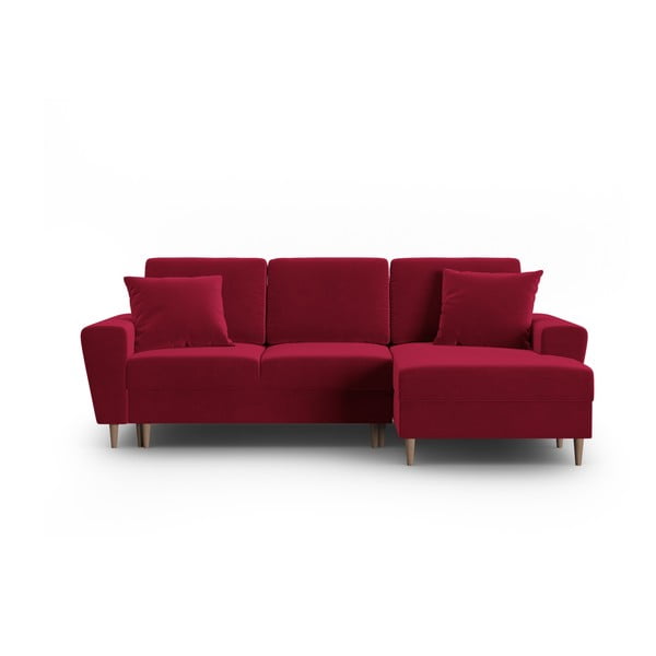 Divano angolare rosso allungabile e con contenitore (con penisola a destra/con chaise lounge) con rivestimento in velluto Kyoto – Cosmopolitan Design