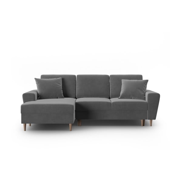 Divano angolare grigio chiaro allungabile e con contenitore (con penisola a sinistra/con chaise lounge) con rivestimento in velluto Kyoto – Cosmopolitan Design