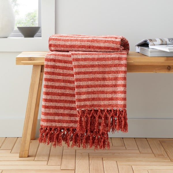 Coperta di velluto rosso-arancio 130x170 cm Stripe Chenille - Catherine Lansfield