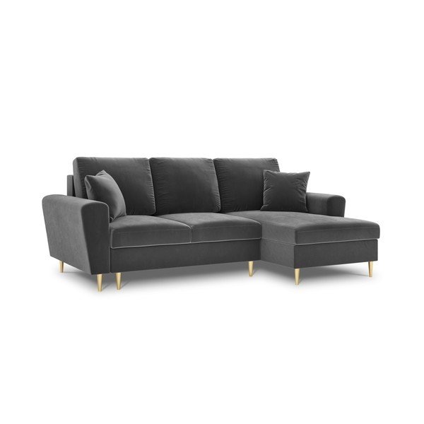 Divano angolare grigio chiaro allungabile e con contenitore (con penisola a destra/con chaise lounge) con rivestimento in velluto Kyoto – Cosmopolitan Design-image-4