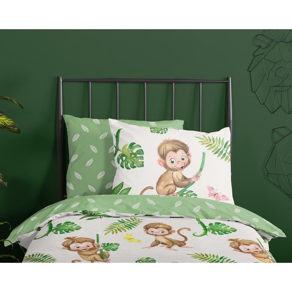 Set copripiumino e federa da bambini verde/beige in cotone per letto singolo 140x200 cm Play – Good Morning-image-2