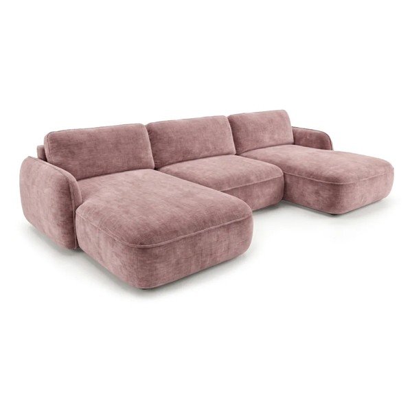 Divano angolare rosa allungabile/con contenitore (a U) con rivestimento in velluto Celeste – Bobochic Paris-image-4