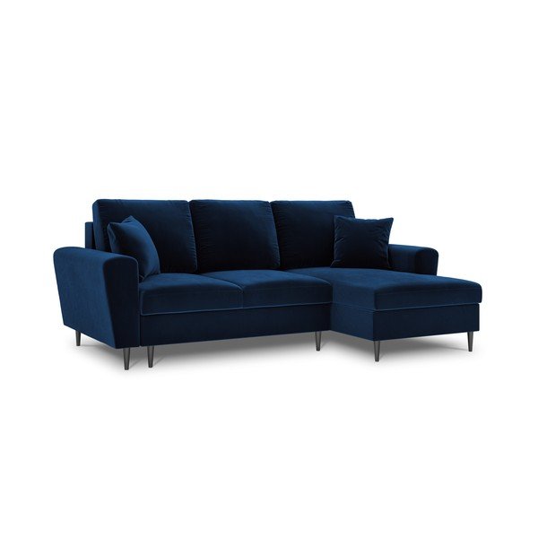 Divano angolare blu allungabile e con contenitore (con penisola a destra/con chaise lounge) con rivestimento in velluto Kyoto – Cosmopolitan Design-image-4