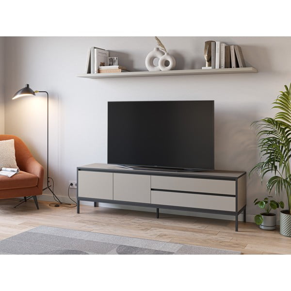 Tavolo TV grigio e beige 180x55 cm Lorenza - Marckeric-image-1