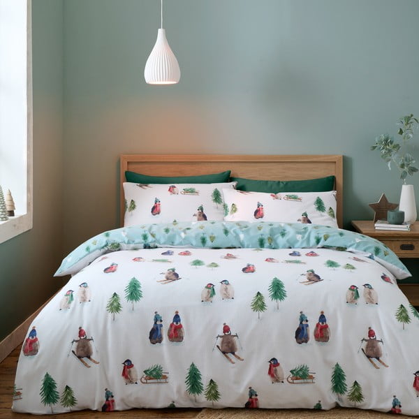 Biancheria da letto singola in flanella bianca 135x200 cm Snowy Penguin - Catherine Lansfield