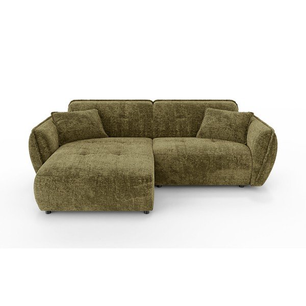 Divano angolare verde (con penisola a sinistra/con chaise lounge) con rivestimento in ciniglia Nelia – Ropez