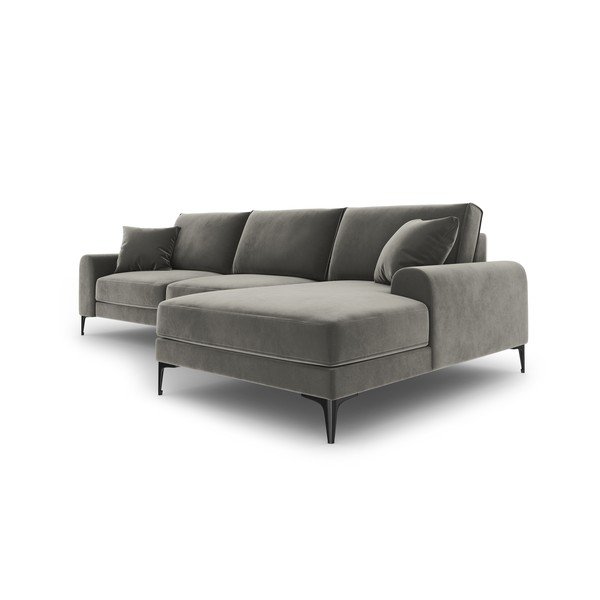 Divano angolare in velluto grigio chiaro, angolo destro Madara - Mazzini Sofas-image-4