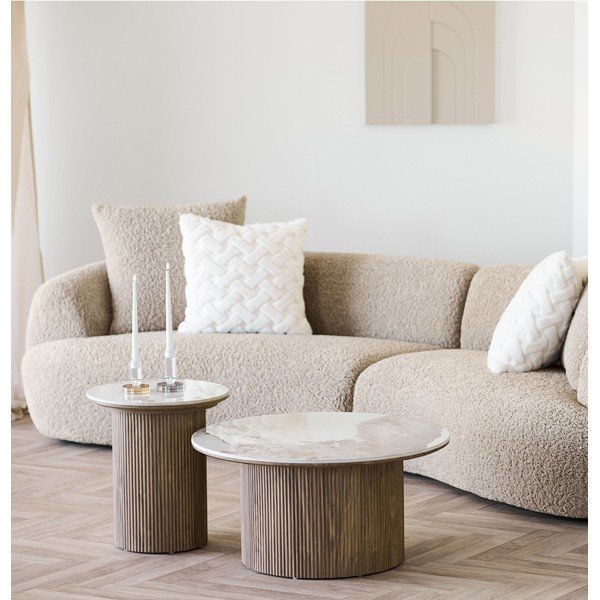 Tavolino da salotto rotondo beige/di colore naturale con piano effetto marmo ø 80 cm Athens – House Nordic-image-1