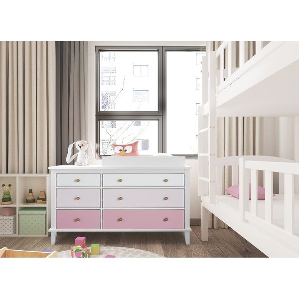 Cassettiera con fasciatoio per bambini rosa 136x90x49 cm Poppy - Støraa-image-2