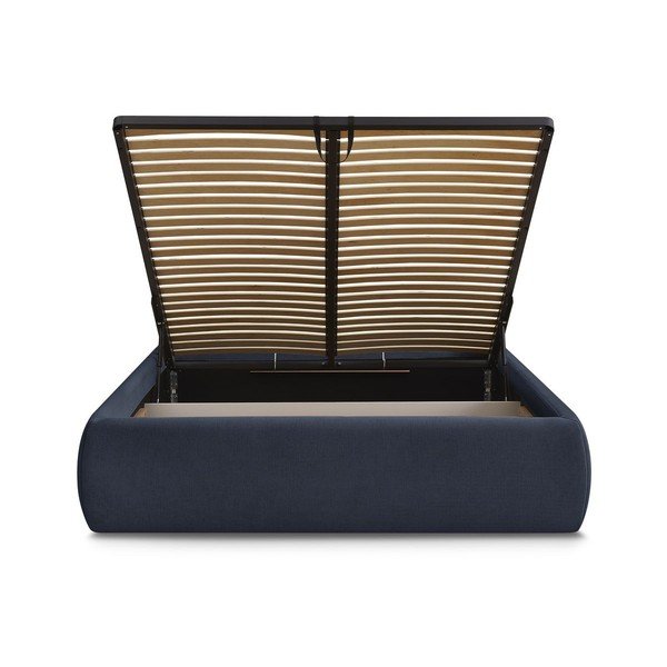 Letto matrimoniale imbottito blu scuro con contenitore/senza testiera con rete inclusa 160x200 cm Inera – Bobochic Paris-image-4