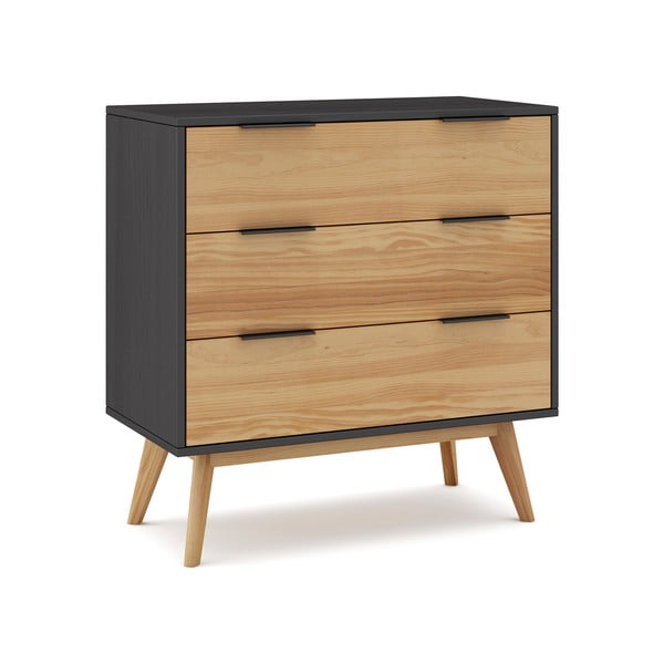 Cassettiera alta in pino nero/naturale 80x83 cm Lavis - Marckeric-image-3